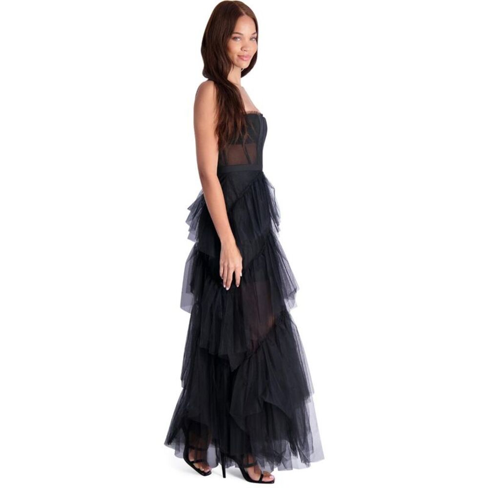 BCBG Max Azria Oly Women’s Tiered Ruffle Tulle Sleeveless Corset Evening Gown - Picture 4 of 6